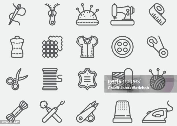 nähen linie symbole - textilien stock-grafiken, -clipart, -cartoons und -symbole