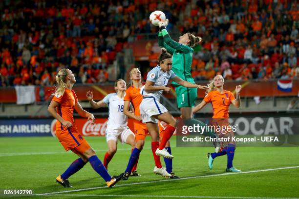 Sari van Veenendaal of the Netherlands saves the ball during the UEFA Women's Euro 2017 Second Semi Final match between Netherlands and England at De...