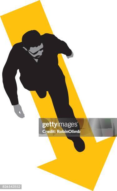 man walking on an arrow from above - businessman high angle stock illustrations