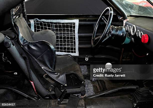 Drivers compartment in an early model stock car in the garage area during the Darlington Vintage Racing Festival at Darlington Raceway on August 31,...
