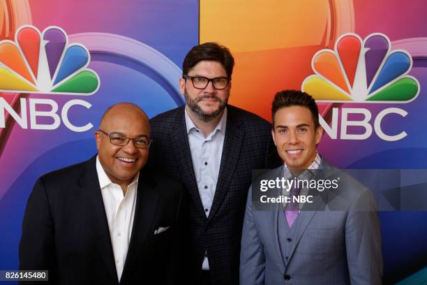 NBCUniversal Press Tour, August 2017 -- "The Winter Olympics" cast -- Pictured: Mike Tirico, Primetime Host, NBC Olympics; Jim Bell, President, NBC...