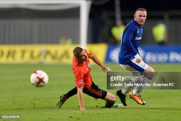 Wayne Rooney of Everton during UEFA Europa League Qualifier match between MFK Ruzomberok and Everton on August 3, 2017 in Ruzomberok, Slovakia.