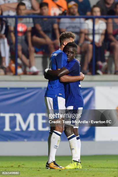 Dominic Calvert-Lewin of Everton celebrates his goal with Idrissa Gueye during UEFA Europa League Qualifier match between MFK Ruzomberok and Everton...