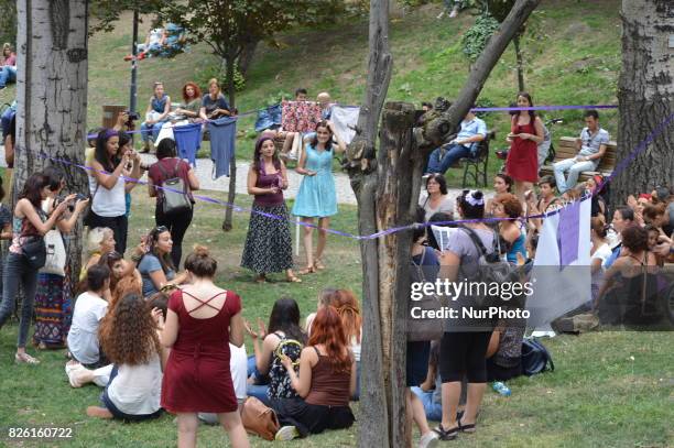 Women gathered at the Kugulu Park to protest against the Turkish government's recent draft law on civil registration services, muftis and religious...