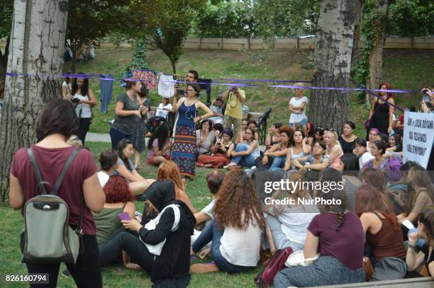 Women gathered at the Kugulu Park to protest against the Turkish government's recent draft law on civil registration services, muftis and religious...