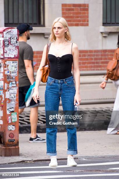 Model Andreja Pejic is seen in the East Village on August 3, 2017 in New York City.