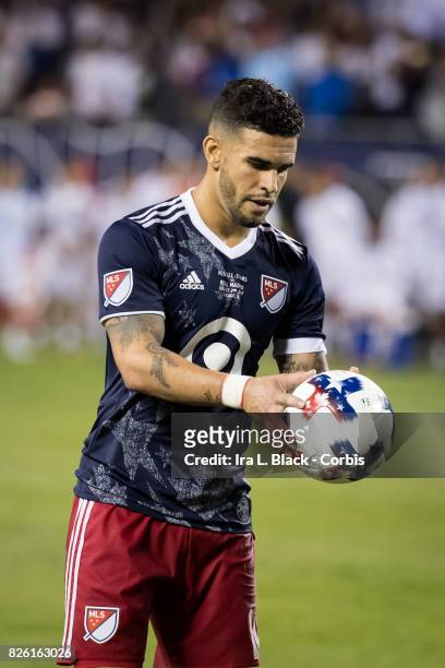Dom Dwyer of United States lines up for the penalty kick during the MLS All-Star match between the MLS All-Stars and Real Madrid at the Soldier Field...