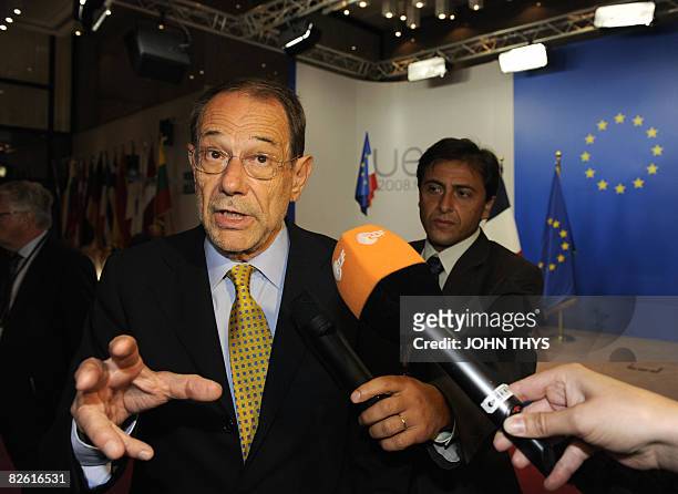 European Union Foreign Policy Chief Javier Solana speaks to journalists after a meeting with Georgia's Prime minister Lado Gurgenidze ahead of an...