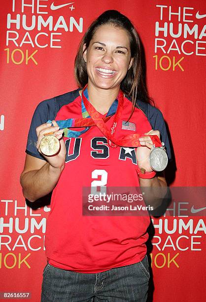 Softball player Jessica Mendoza attends the Nike and Human Race Los Angeles post concert at the Los Angeles Memorial Coliseum on August 31, 2008 in...