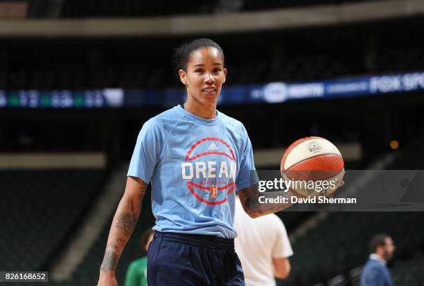 Tamera Young of the Atlanta Dream warms up before the game against the Minnesota Lynx on August 3, 2017 at Xcel Energy Center in St. Paul, Minnesota....