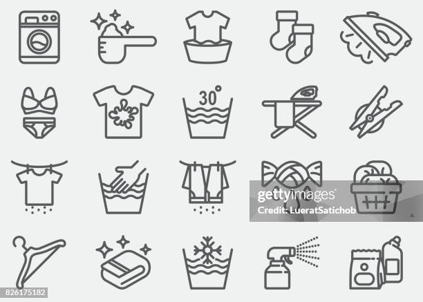 ilustraciones, imágenes clip art, dibujos animados e iconos de stock de iconos de línea de lavandería - laundry