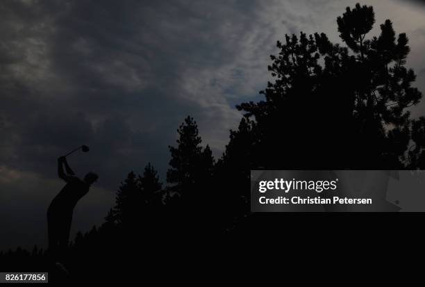 Patton Kizzire plays a tee shot on the sixth hole during the first round of the Barracuda Championship at Montreux Country Club on August 3, 2017 in...