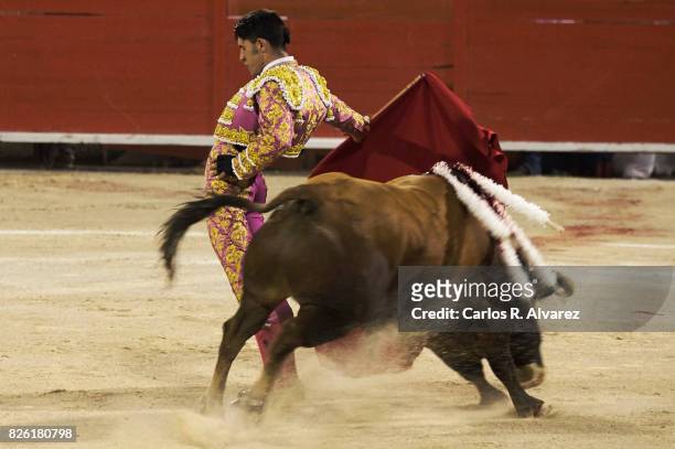 Spanish bullfighter Alejandro Talavante performs at the Palma de Mallorca Bullring on August 3, 2017 in Palma de Mallorca, Spain.