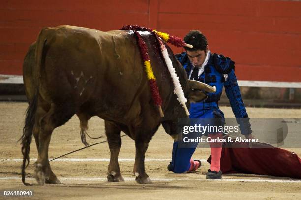 Spanish bullfighter Cayetano Rivera performs at the Palma de Mallorca Bullring on August 3, 2017 in Palma de Mallorca, Spain.