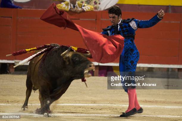 Spanish bullfighter Cayetano Rivera performs at the Palma de Mallorca Bullring on August 3, 2017 in Palma de Mallorca, Spain.