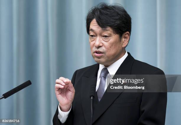 Itsunori Onodera, newly-appointed defense minister of Japan, speaks during a news conference at the Prime Minister's official residence in Tokyo,...