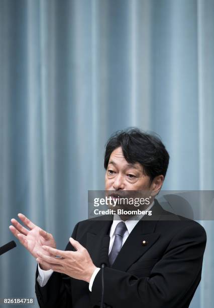 Itsunori Onodera, newly-appointed defense minister of Japan, speaks during a news conference at the Prime Minister's official residence in Tokyo,...