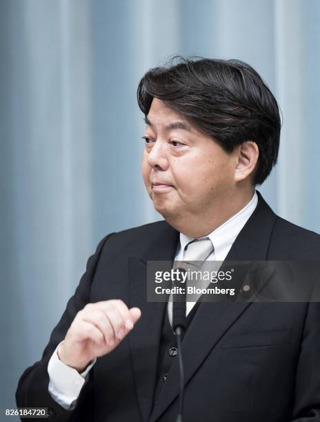 Yoshimasa Hayashi, newly-appointed education, culture, sports, science and technology minister of Japan, speaks during a news conference at the Prime...