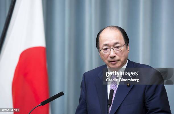 Masaharu Nakagawa, newly-appointed environment minister of Japan, speaks during a news conference at the Prime Minister's official residence in...