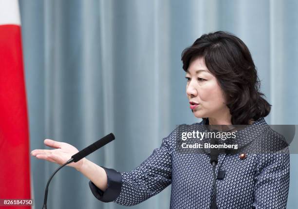 Seiko Noda, newly-appointed internal affairs and communications minister of Japan, speaks during a news conference at the Prime Minister's official...