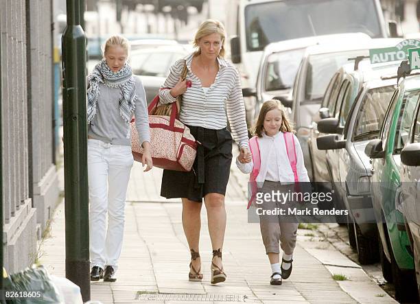 Princess Louise Maria, Princess Astrid and Princess Laetitia Maria of Belgium arrive at Sint Jan Berchmans College to attend first day of school on...