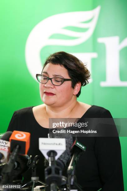 Metiria Turei speaks during a press conference on August 4, 2017 in Wellington, New Zealand. The Green Party co-leader came under fire following her...