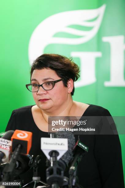 Metiria Turei speaks during a press conference on August 4, 2017 in Wellington, New Zealand. The Green Party co-leader came under fire following her...