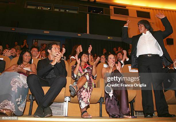 Chiara Caselli and Claudio Santamaria attend the 'Birdwatchers - La Terra Degli Uomini Rossi' film premiere at the Sala Grande during the 65th Venice...