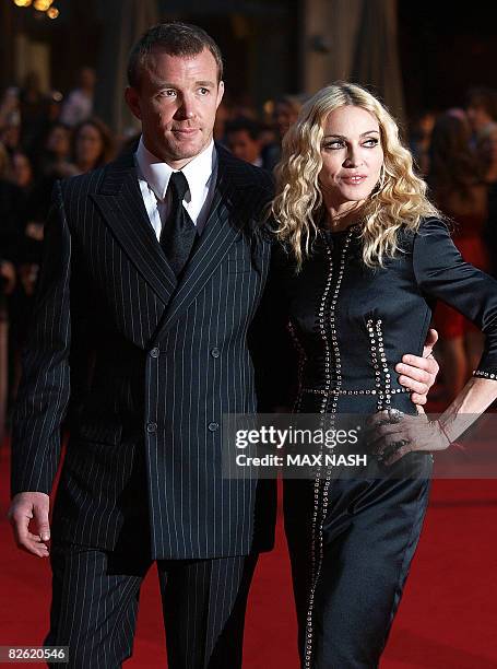 Star Madonna arrives with her husband US film director Guy Ritchie on September 1, 2008 for the world premiere of his latest film "Rocknrolla", in...