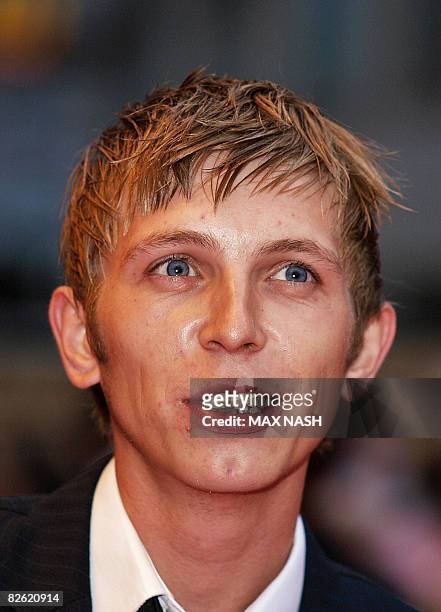 British actor Bronson Webb poses as he arrives on September 1, 2008 for the world premiere of his latest film "Rocknrolla", in London's Leicester...