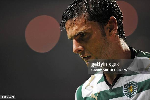 Sporting CP's player Helder Postiga reacts during their Portuguese First League football match against SC Braga, on September 1, 2008 at the...