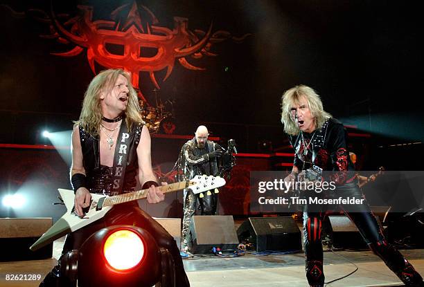 Downing, Rob Halford, and Glenn Tipton of Judas Priest perform as part of the Metal Masters Tour 2008 at Shoreline Amphitheatre on August 31, 2008 in...