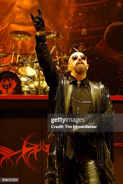 Rob Halford of Judas Priest performs as part of the Metal Masters Tour 2008 at Shoreline Amphitheatre on August 31, 2008 in Mountain View California.