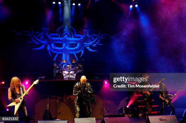 Downing, Scott Travis, Rob Halford, Glenn Tipton, and Ian Hill of Judas Priest perform as part of the Metal Masters Tour 2008 at Shoreline...