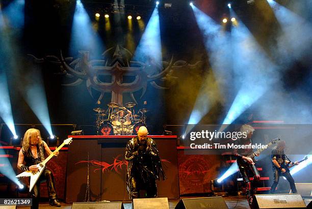 Downing, Scott Travis, Rob Halford, Glenn Tipton, and Ian Hill of Judas Priest perform as part of the Metal Masters Tour 2008 at Shoreline...