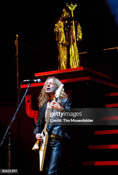 Downing and Rob Halford of Judas Priest perform as part of the Metal Masters Tour 2008 at Shoreline Amphitheatre on August 31, 2008 in Mountain View,...