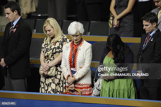 Roberta McCain , the 96-year-old mother of US Republican presidential candidate John McCain, his daughters Meghan and Bridget listen to a prayer at...