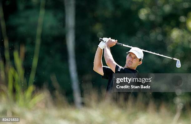 Mike Weir hits to the fifth green during the final round of the Deutsche Bank Championship held at TPC Boston on September 1, 2008 in Norton,...