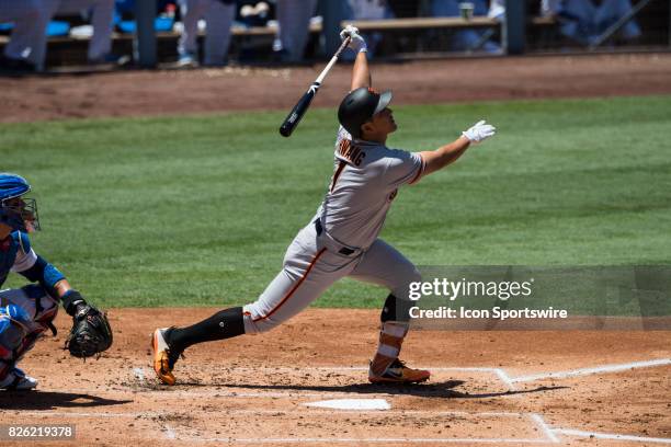 San Francisco Giants third baseman Jae-Gyun Hwang during the MLB regular season game between the San Francisco Giants and the Los Angeles Dodgers at...