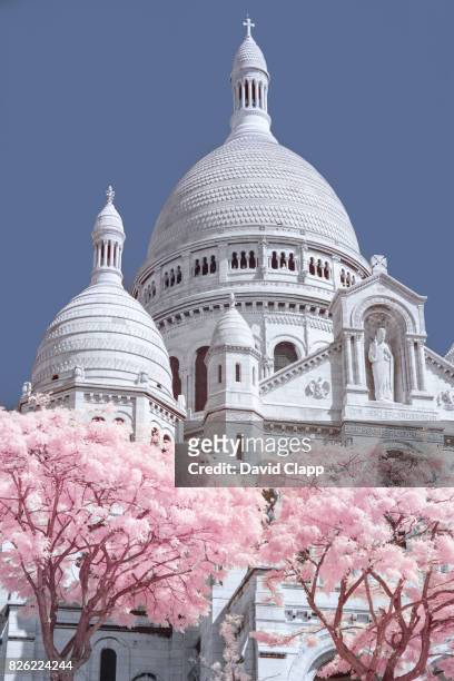 sacr-cïur basilica in infrared - statue paris photos et images de collection