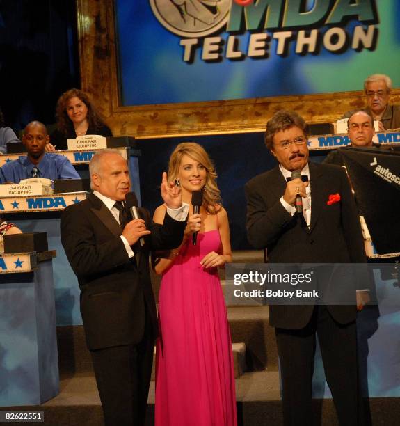 Russ Salzberg, Giovanna Drpic and Tony Orlando host the Jerry Lewis MDA Telethon at the New York City Studios on August 31, 2008 in New York City.