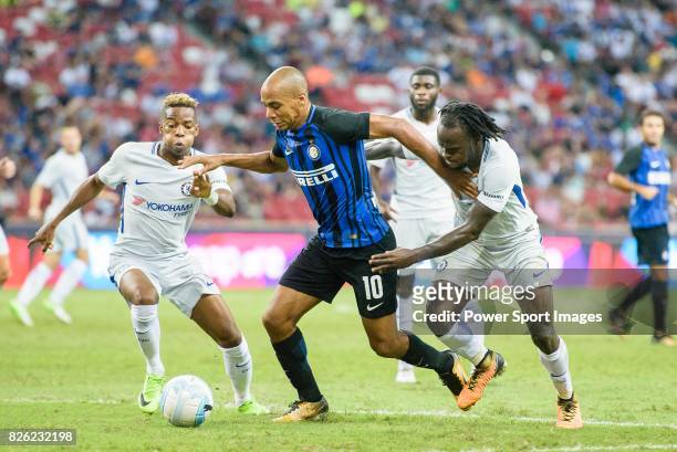 Internazionale Midfielder Joao Mario fights for the ball with Chelsea Midfielder Charly Musonda and Victor Moses during the International Champions...