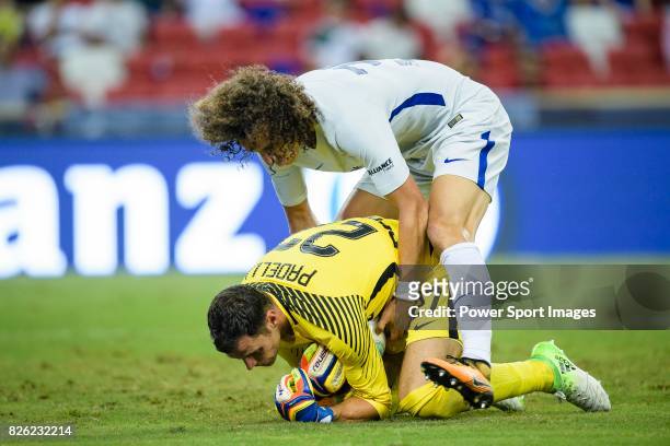 Chelsea Defender David Luiz fights for the ball with FC Internazionale Goalkeeper Daniele Padelli during the International Champions Cup 2017 match...