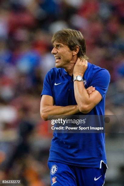 Chelsea FC Head Coach Antonio Conte reacts during the International Champions Cup 2017 match between FC Internazionale and Chelsea FC on July 29,...