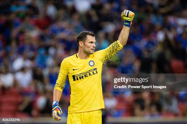 Internazionale Goalkeeper Daniele Padelli celebrates during the International Champions Cup 2017 match between FC Internazionale and Chelsea FC on...