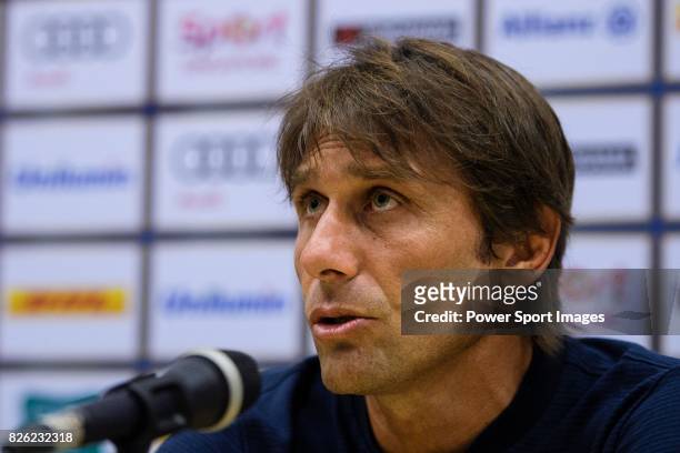 Chelsea FC Head Coach Antonio Conte speaks at the press conference after the International Champions Cup 2017 match between FC Internazionale and...