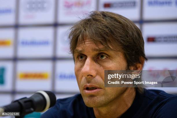 Chelsea FC Head Coach Antonio Conte speaks at the press conference after the International Champions Cup 2017 match between FC Internazionale and...