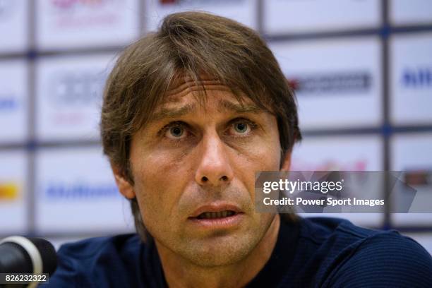 Chelsea FC Head Coach Antonio Conte speaks at the press conference after the International Champions Cup 2017 match between FC Internazionale and...