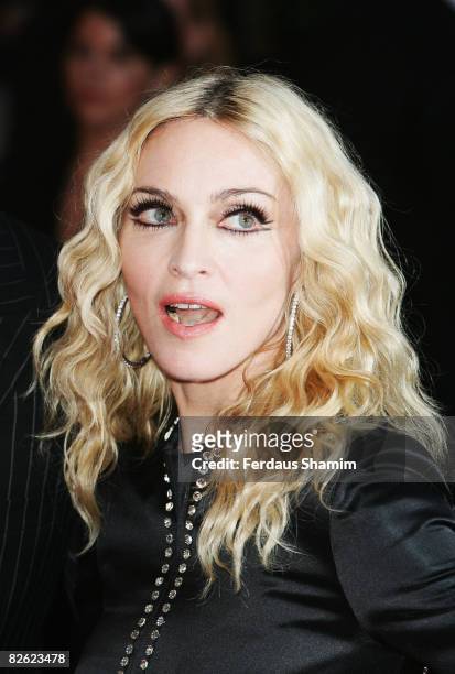 Madonna attends the World Premiere of "RocknRolla" held at the Odeon West End, Leicester Square on September 1, 2008 in London, England.