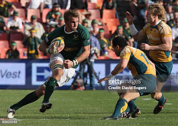 Andries Bekker of South Africa charges forward during the 2008 Tri Nations match between the South Africa Springboks and the Australian Wallabies...